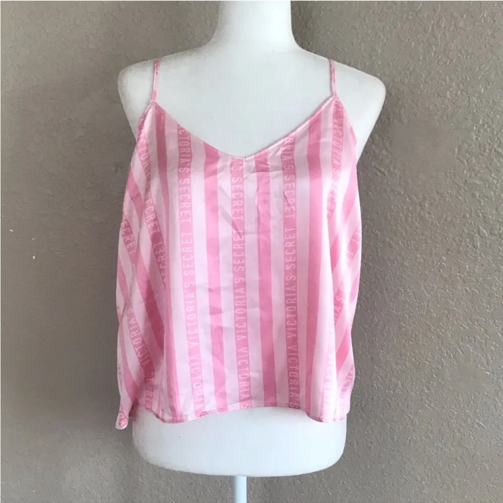 Victoria’s Secret VTG Logo Pink Stripe Satin Sleep Pajama Cami Size XL - Image 46