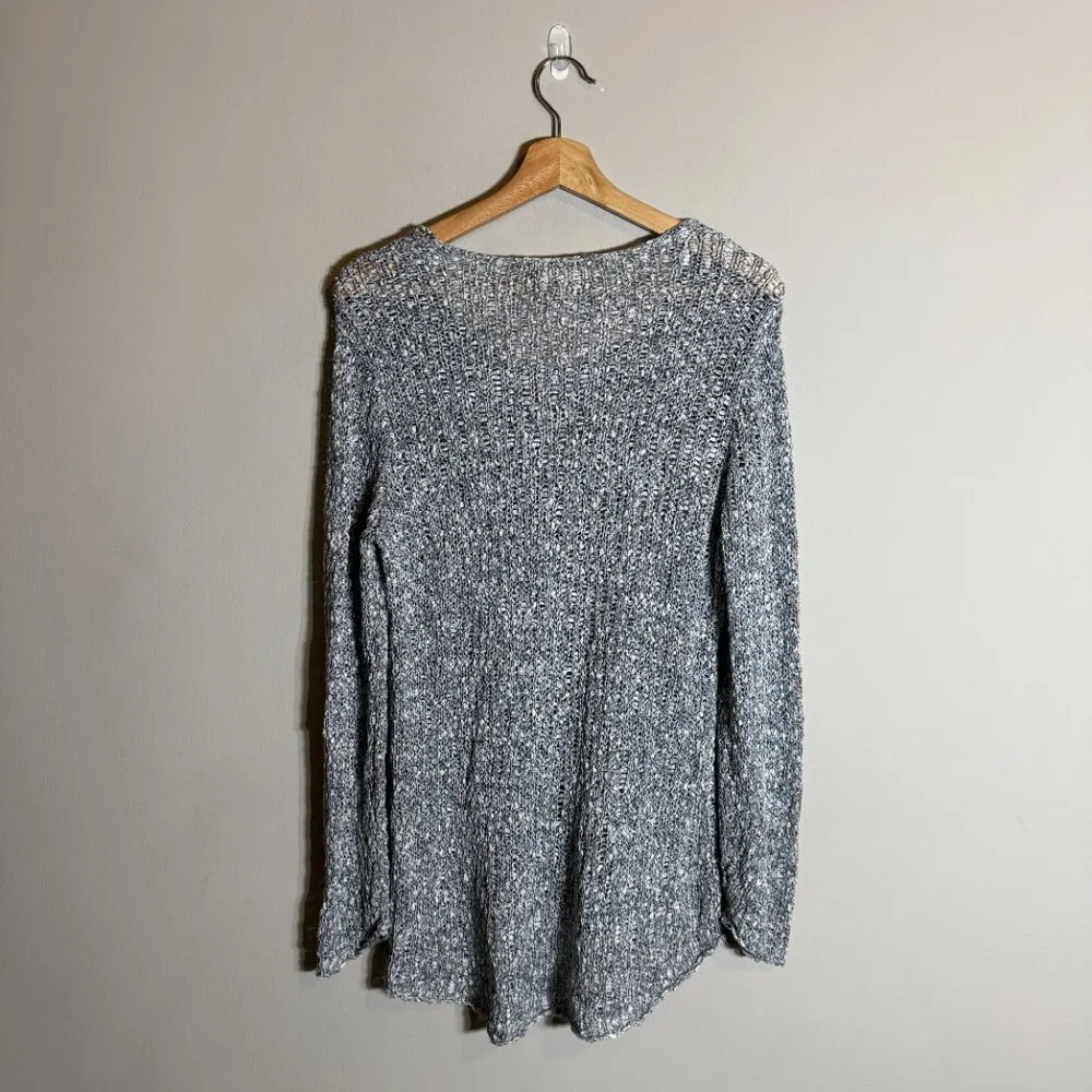 Eileen Fisher Scoop Neck Open Knit Sweater Pullover Women's Medium Gray Cotton - Image 3
