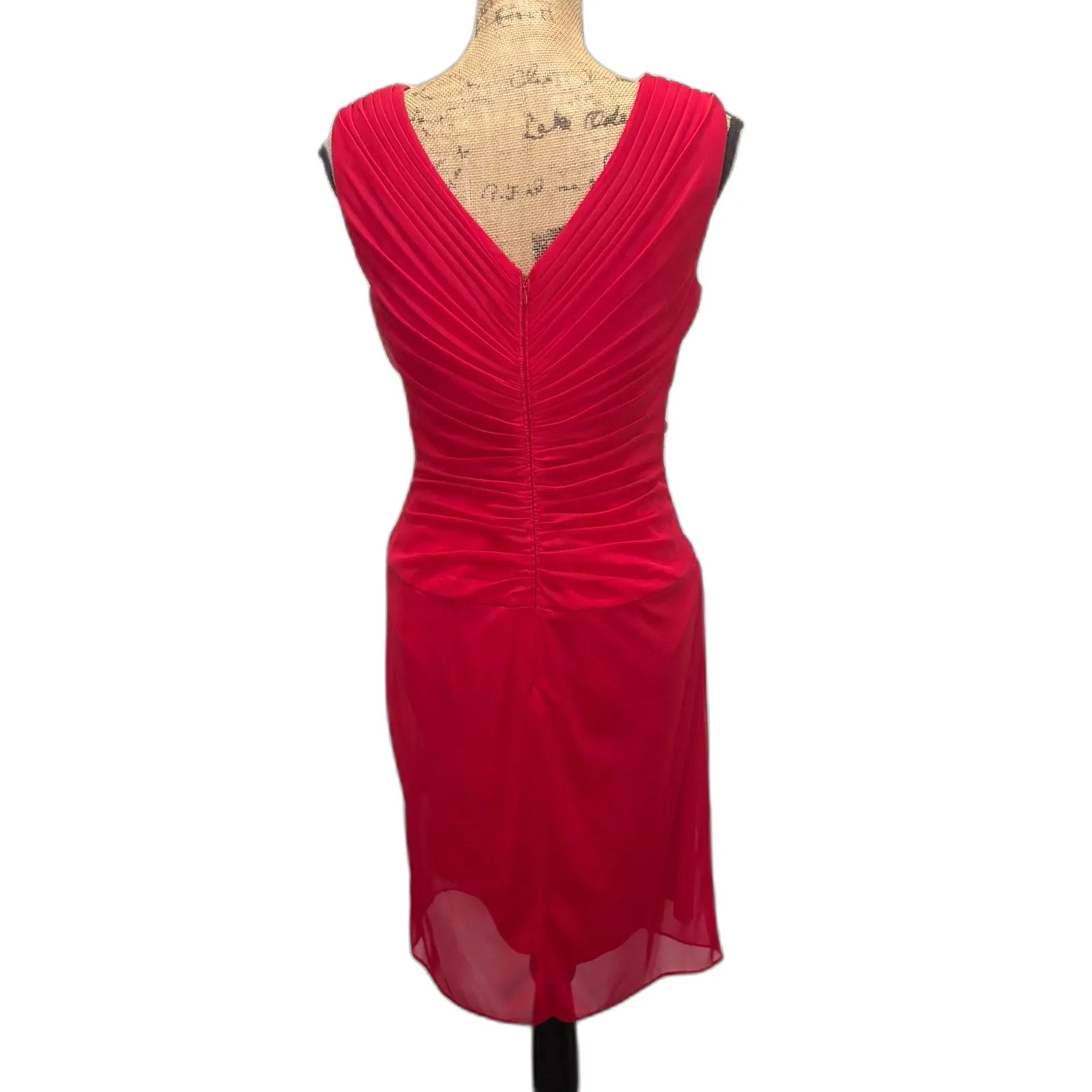 Alex Evenings Chiffon Short Cocktail Dress‎ Red Pearl Embellished Waist Size 6 - Image 5