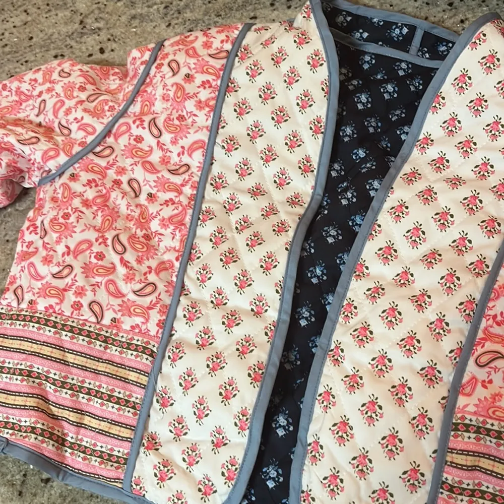 Sundayup Women's Paisley Print Reversible Cropped Jacket Blue - Image 12