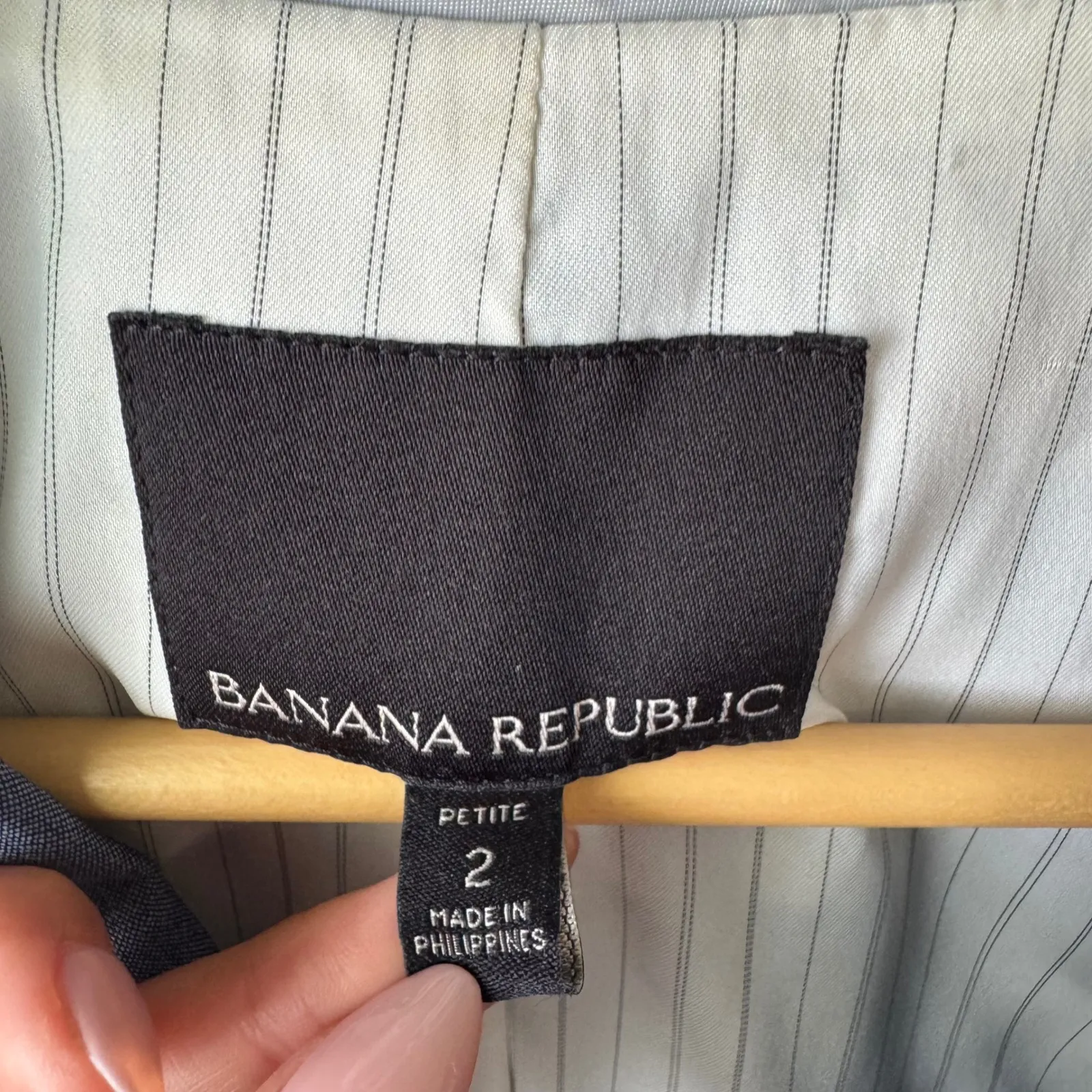 Banana Republic Wool Blazer Double Breasted Petite‎ Blue Chambray Jacket Size 2 - Image 5