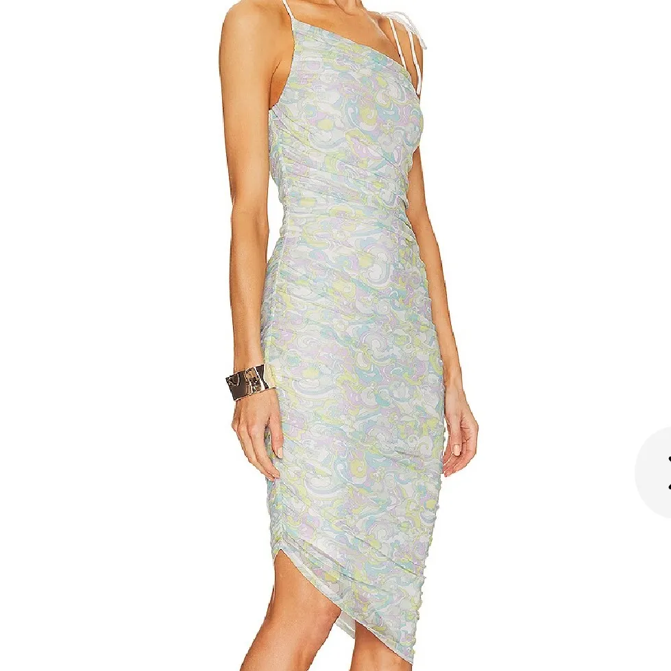 Lovers + Friends Ruched Mesh Midi Dress in Fetch Floral XL - Image 4