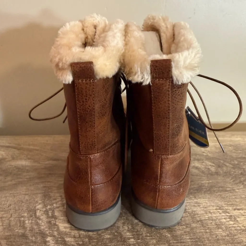 NEW Wear Ever Sampson Brown Faux Leather/Fur Boots Women’s Size 10 Lace Up - Image 7