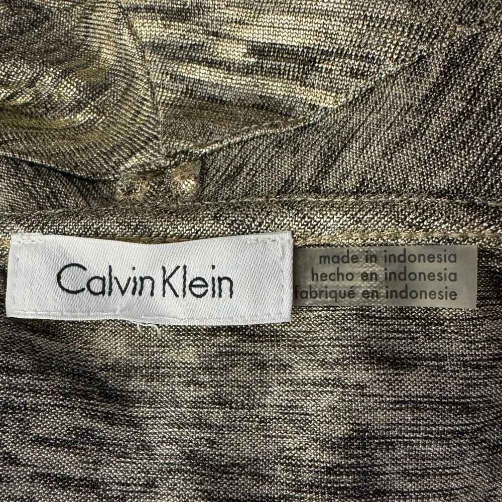 Calvin Klein Large Flyaway Draped Jacket Open Front Long Sleeve Gold Metallic - Image 7