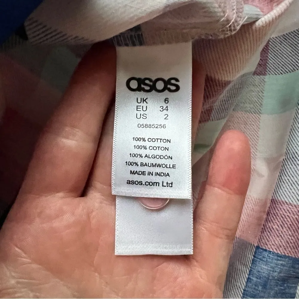 ASOS  Midi Multicolor Gingham Button Down Skirt Size 2 NWT - Image 6