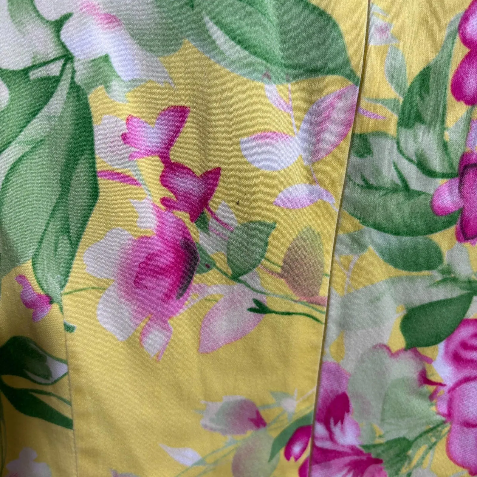 VTG Yellow AOP Pink Flowers Tea Length Tank Dress Coquette Southern Cottage‎ 12P - Image 5