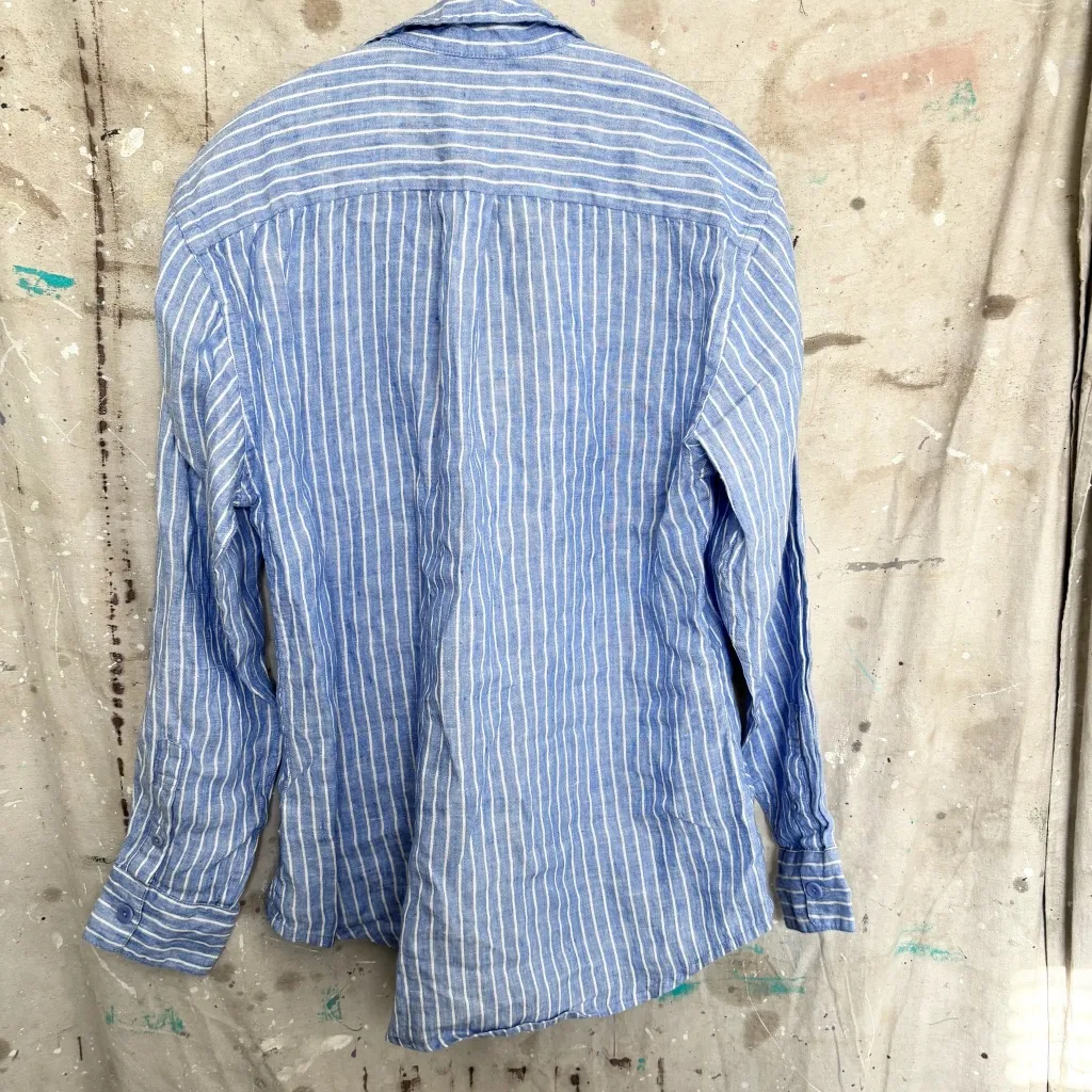 Flax 100% Linen Vertical Stripe Button Down Top - Image 3