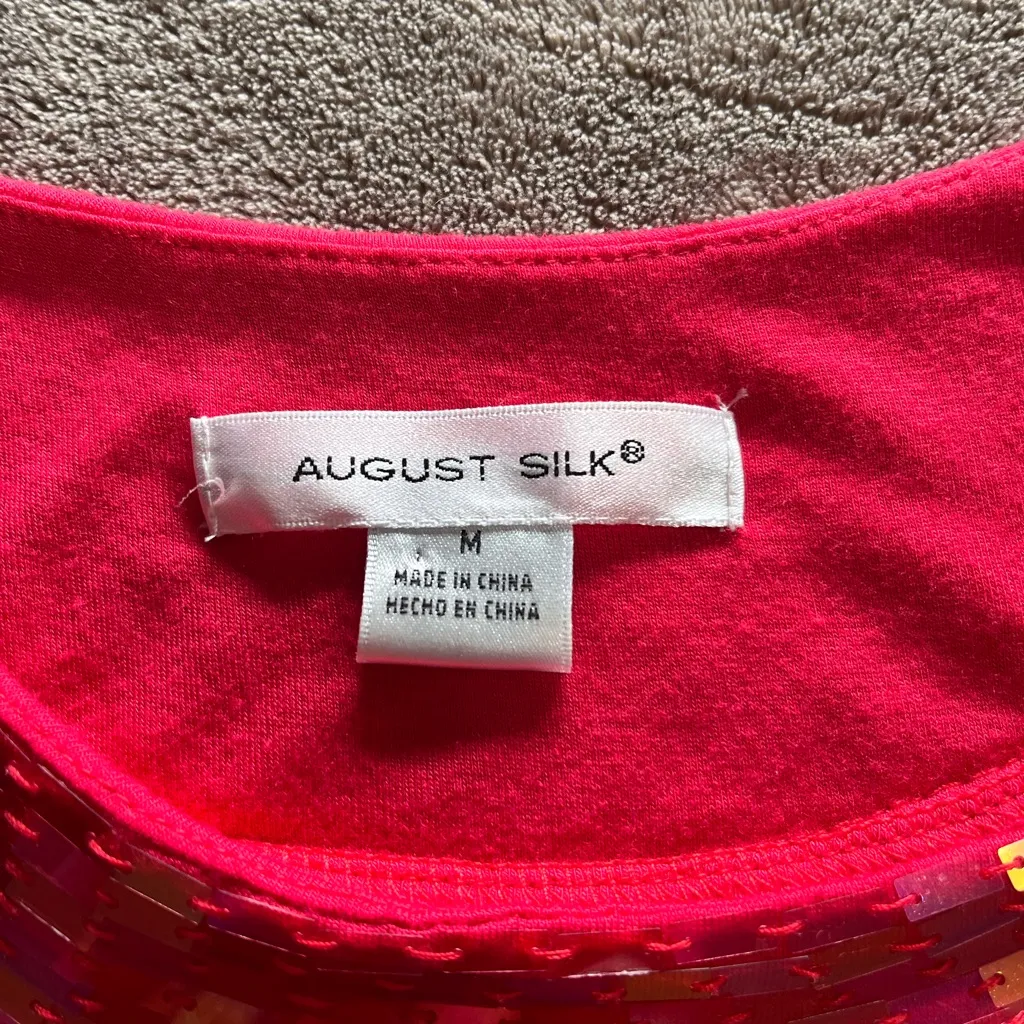 AUGUST SILK Sleeveless Blouse Tank Top Shimmer Collar Magenta Y2K Sz M EUC - Image 4