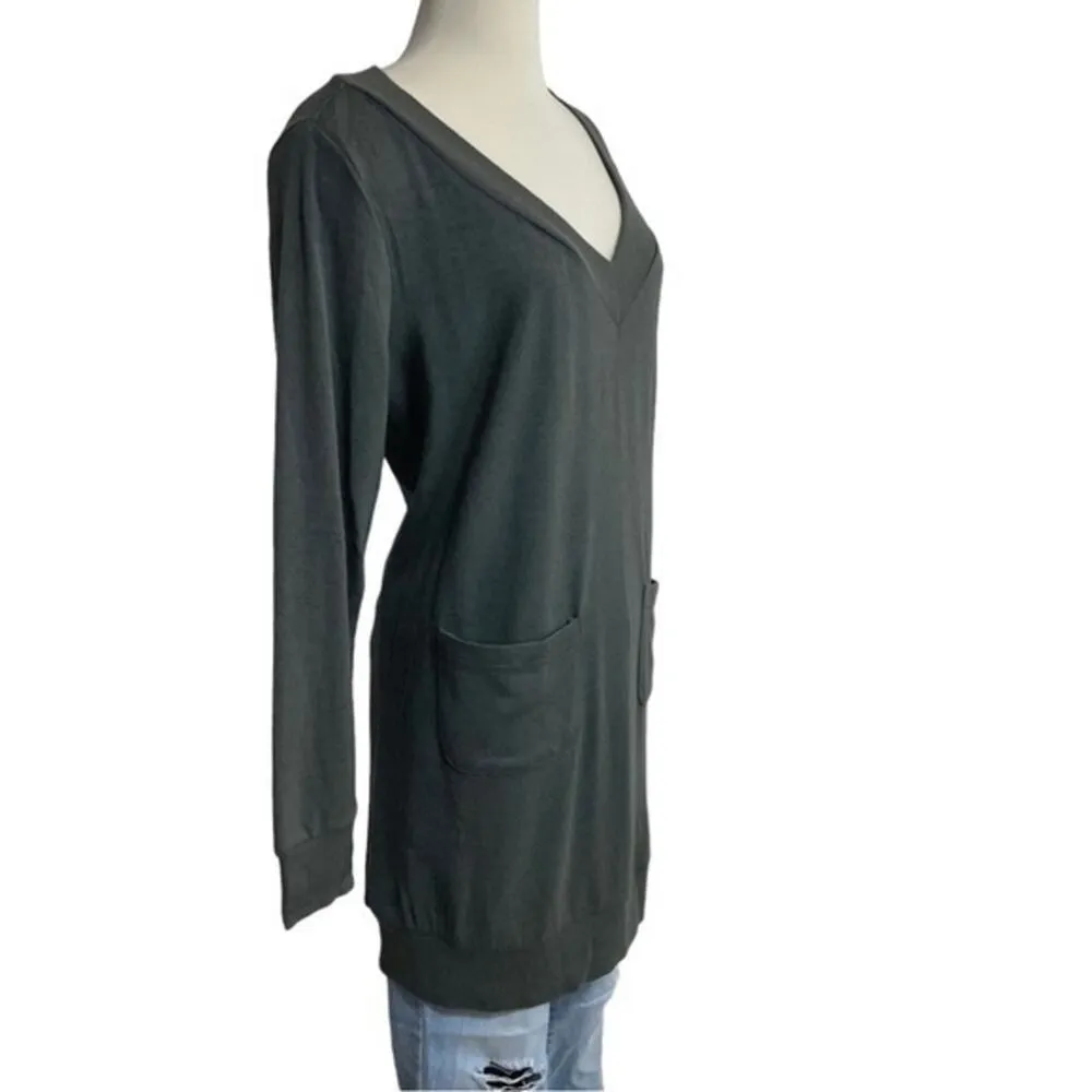 Mittoshop Sweater V-neck Oversized Gray Tunic Length Size Small - Image 3