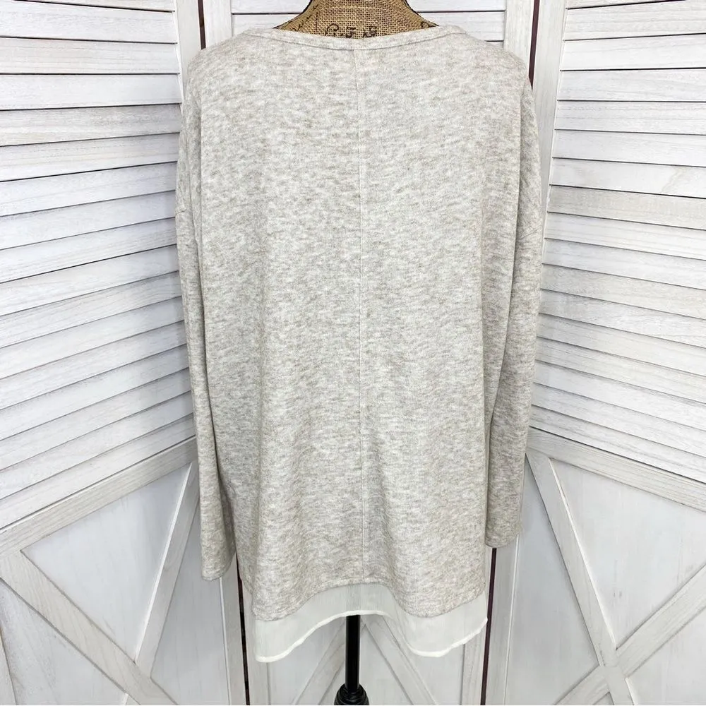 Silence + Noise UO Hannah Chiffon Trim Tunic Sweater Tan Beige Medium Pullover - Image 5
