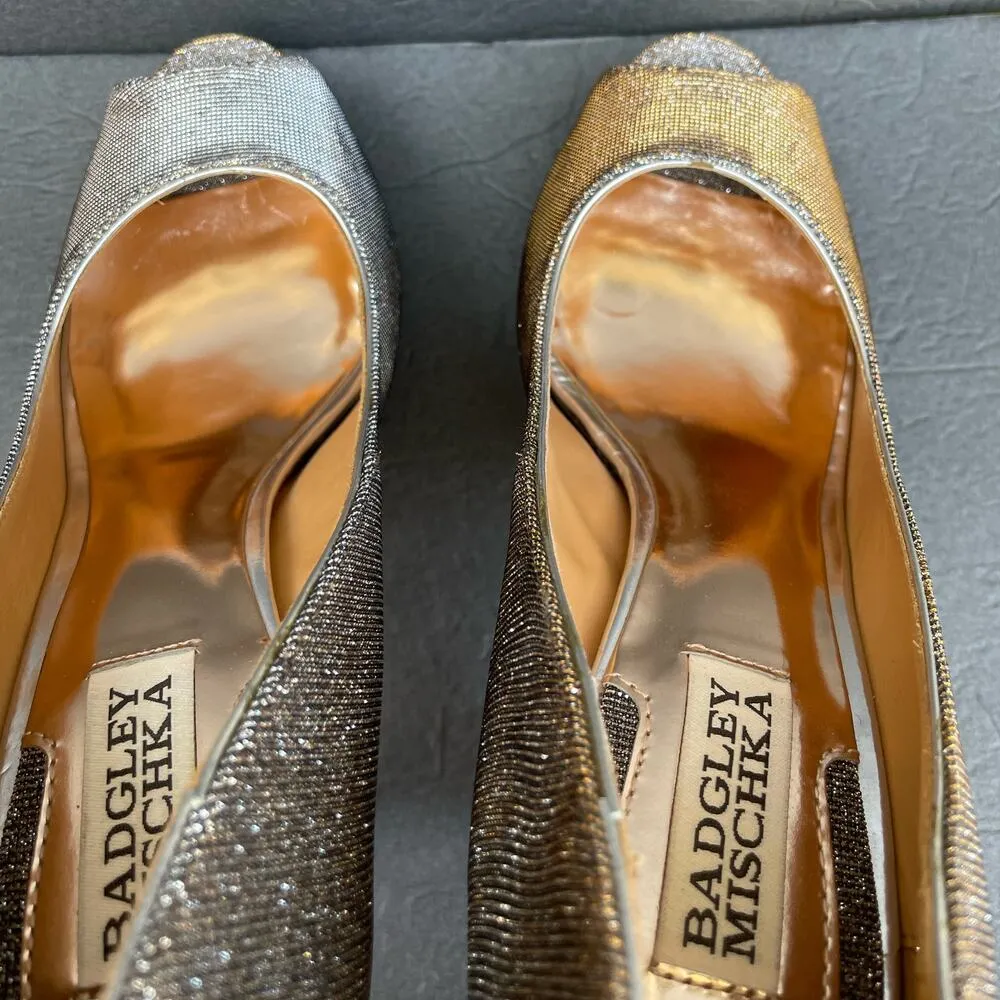 Badgley Mischka Gold Silver Peep Toe Heels 7.5 - Image 7