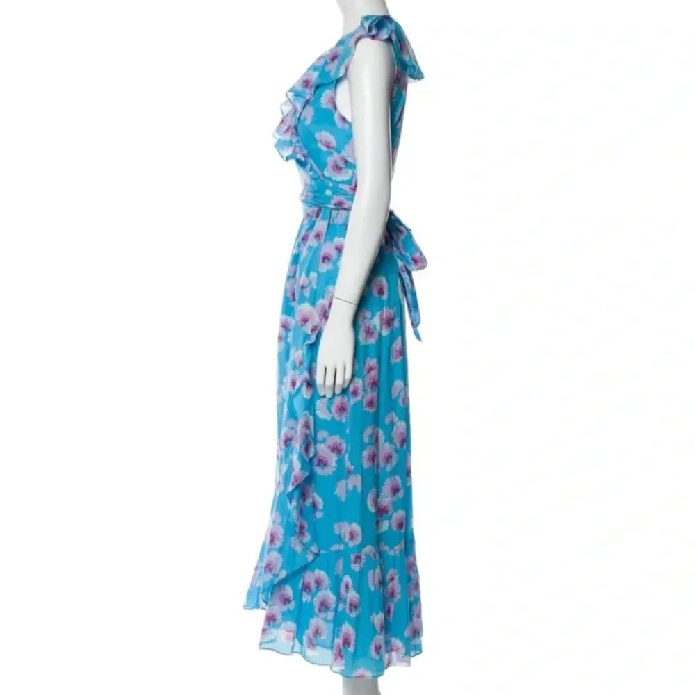 NWT Banjanan Anthropologie Elise Cotton Floral Wrap Midi Dress Blue Size XS - Image 8