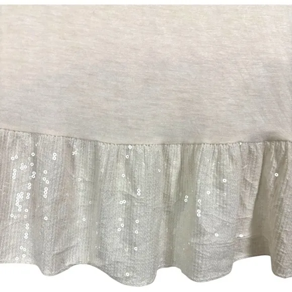Scandal Made in Italy‎ Cream Long Sleeve Top Sequin Ruffle Hem Lagenlook Size M Size M - Image 3