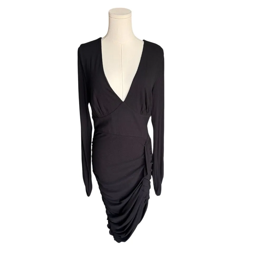 Majorelle - Long Sleeve Ruched Midi Dress Black Sz XL - Image 2