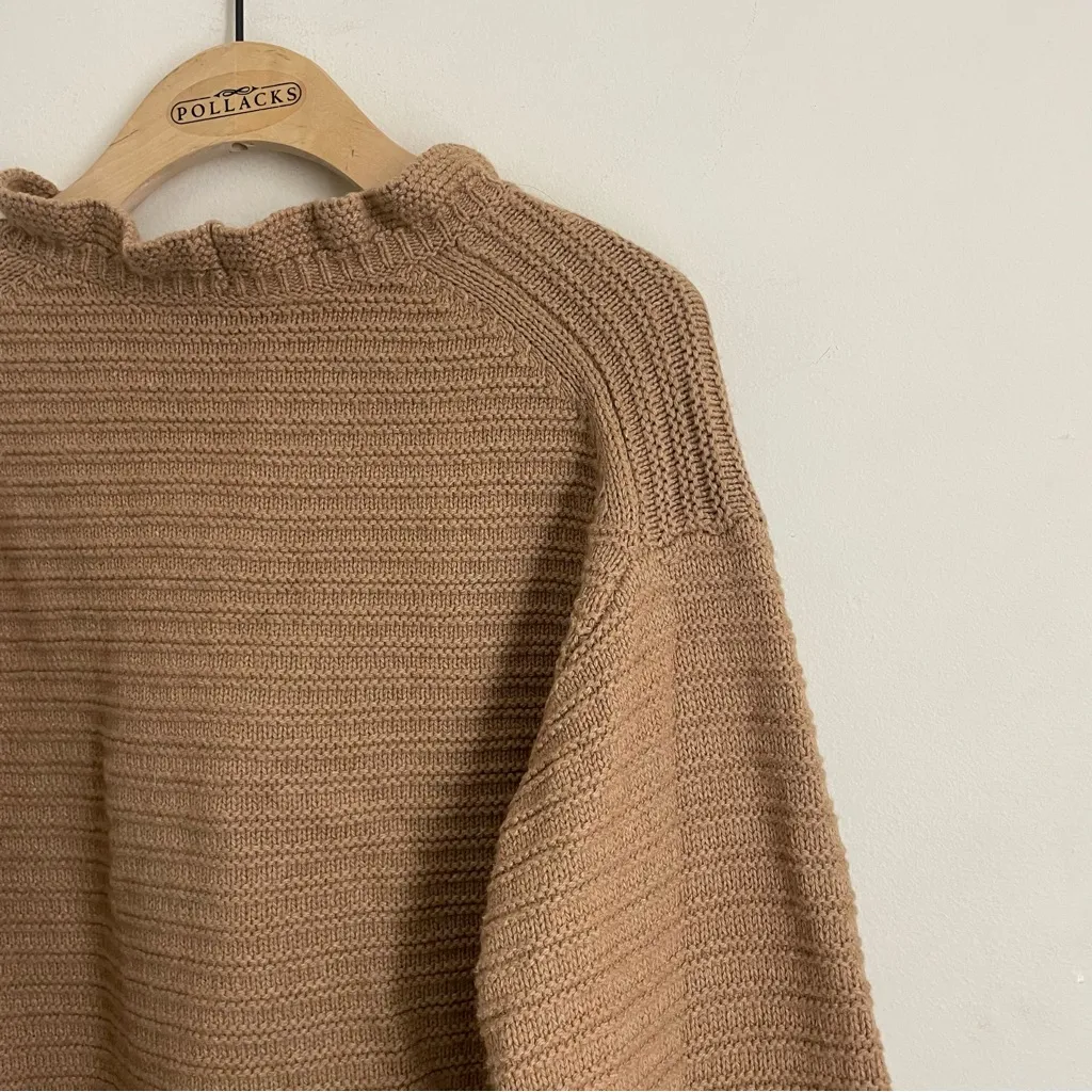 Madewell Merino Wool Blend Textured Knit Ruffle Sweater Camel Brown Size S - Image 7