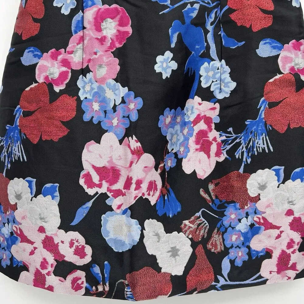 So Stunning Black Multi Floral Jacquard Puff Sleeve Mini Dress Size Large - Image 5