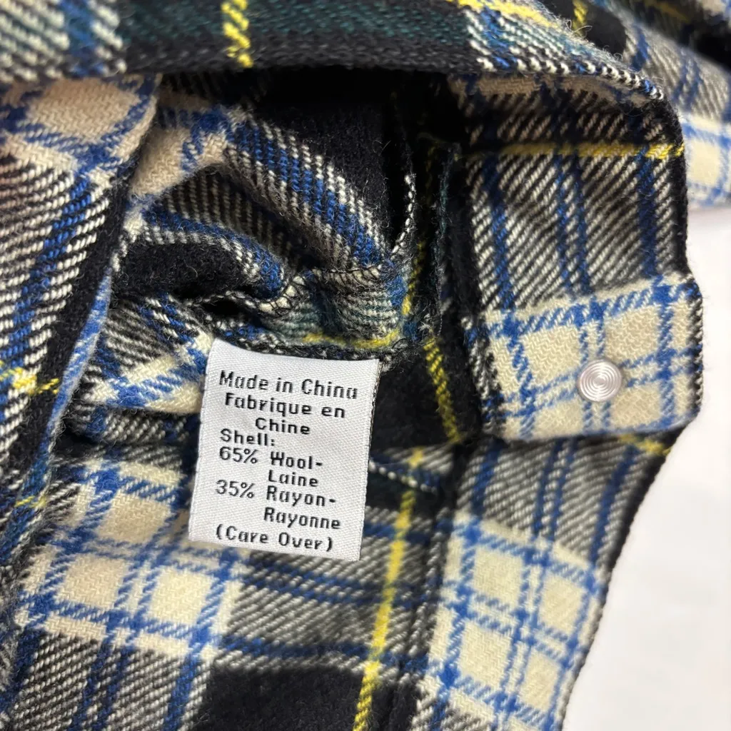 Calvin Klein Wool Cropped Jacket Womens M Navy Plaid Flannel Y2K Grunge Street - Image 12