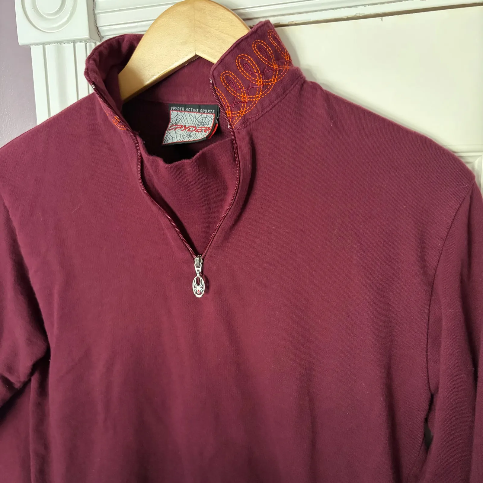 Spyder Red Dark Pullover Women's Sweater Cotton Sz 8 / Medium Embroidered Zip - Image 2