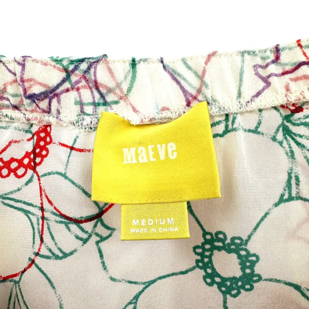 Maeve size Medium silk floral layered tank top sleeveless blouse cream red green - Image 4