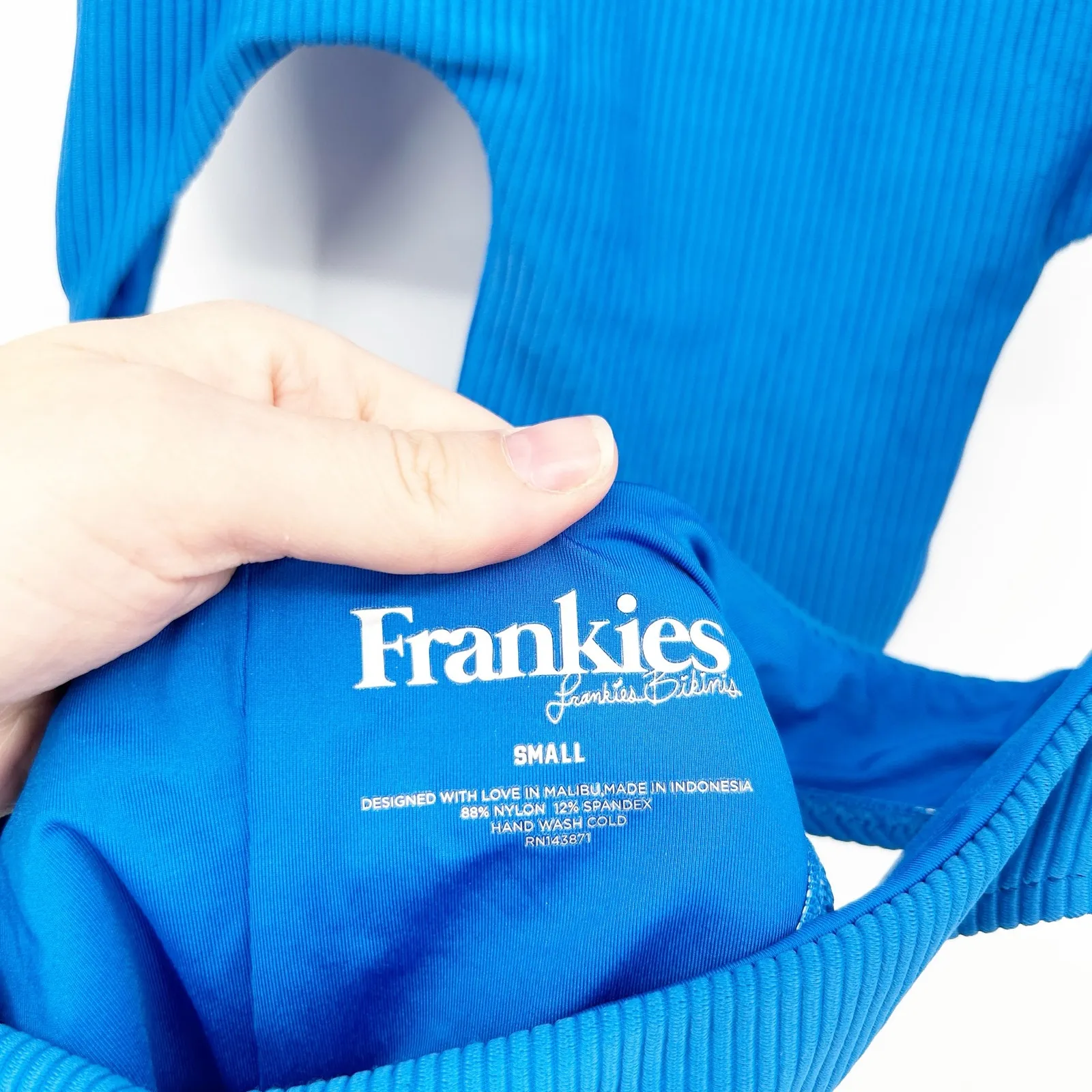 Frankies Bikinis Womens Blake Tie‎ Front Ribbed One Piece Swimsuit Size S Blue - Image 5