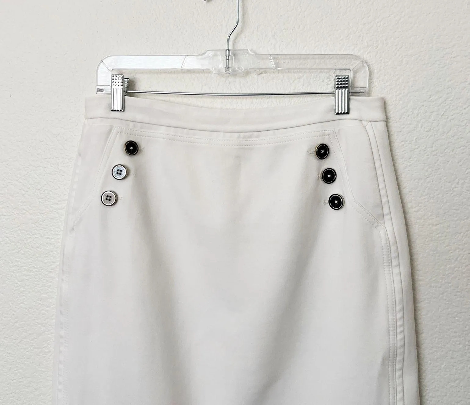 [White House Black Market] Nautical White Sailor Button Midi Pencil Skirt Sz 12 - Image 3