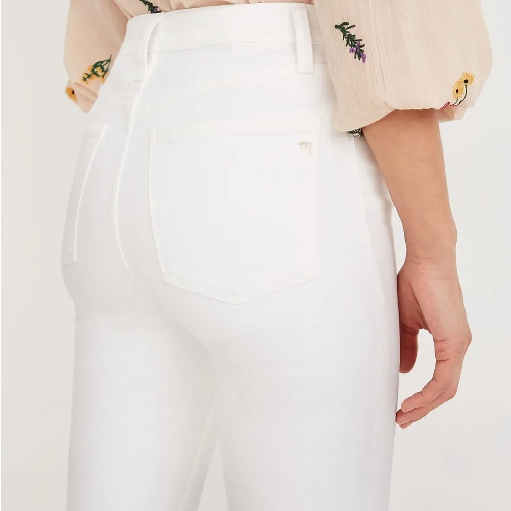 Madewell Cali Demi Boot Jeans in Pure White Denim Raw Hem Edition Size 29 - Image 5