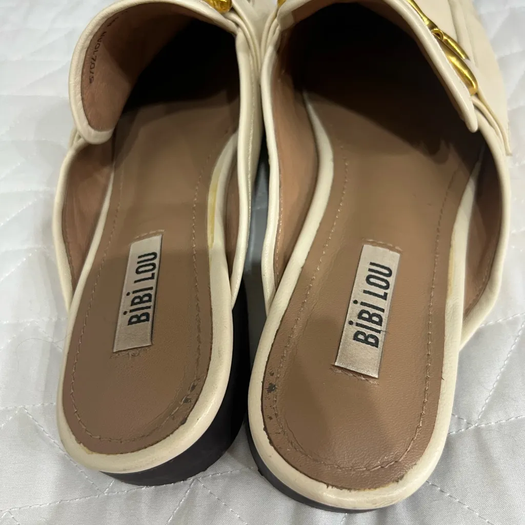 Bibi Lou Molly Backless Loafers Gold Metal Leather Anthropologie Cream Loafers Size 9 - Image 8