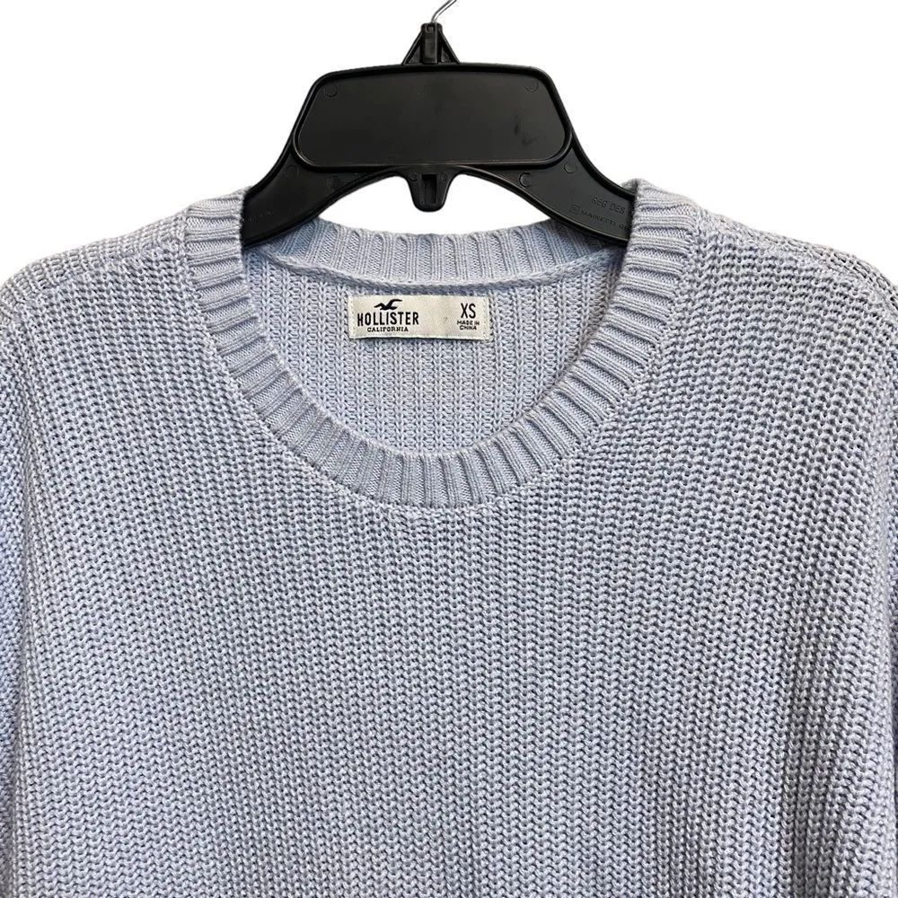 Hollister XS Light Blue Knit Crochet Pullover Crew Neck Sweater - Image 4