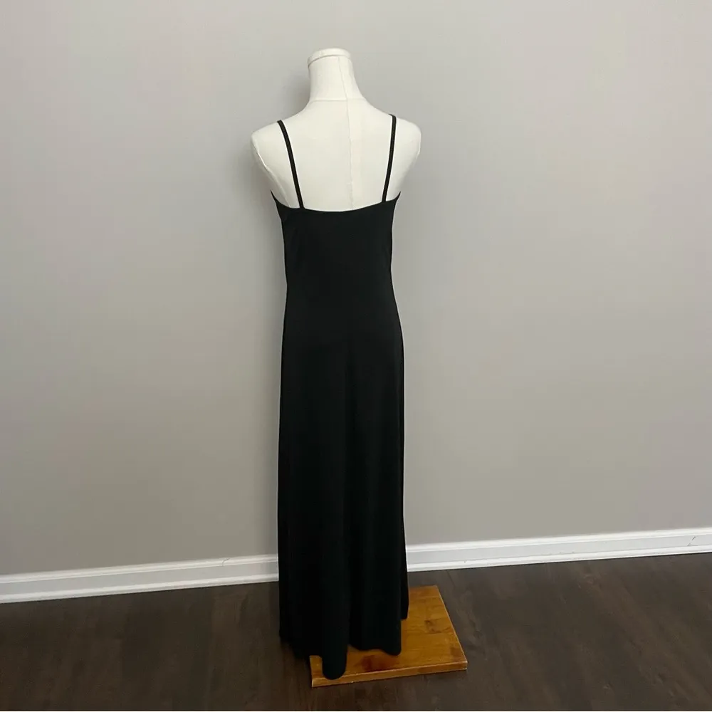 Vintage Y2K Byer Too Dress Maxi Floral Square High Neck Spaghetti Straps Black Size M - Image 8