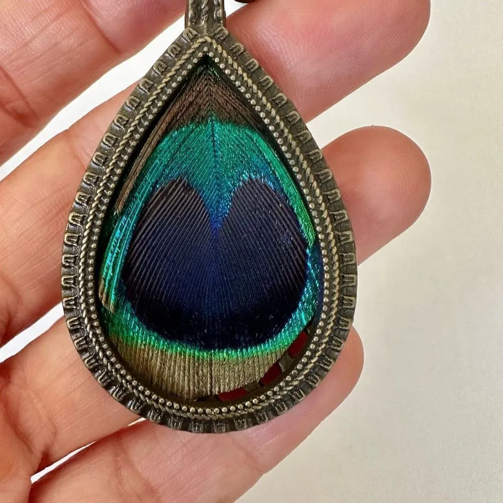 Peacock pendant beaded necklace Orange - Image 10