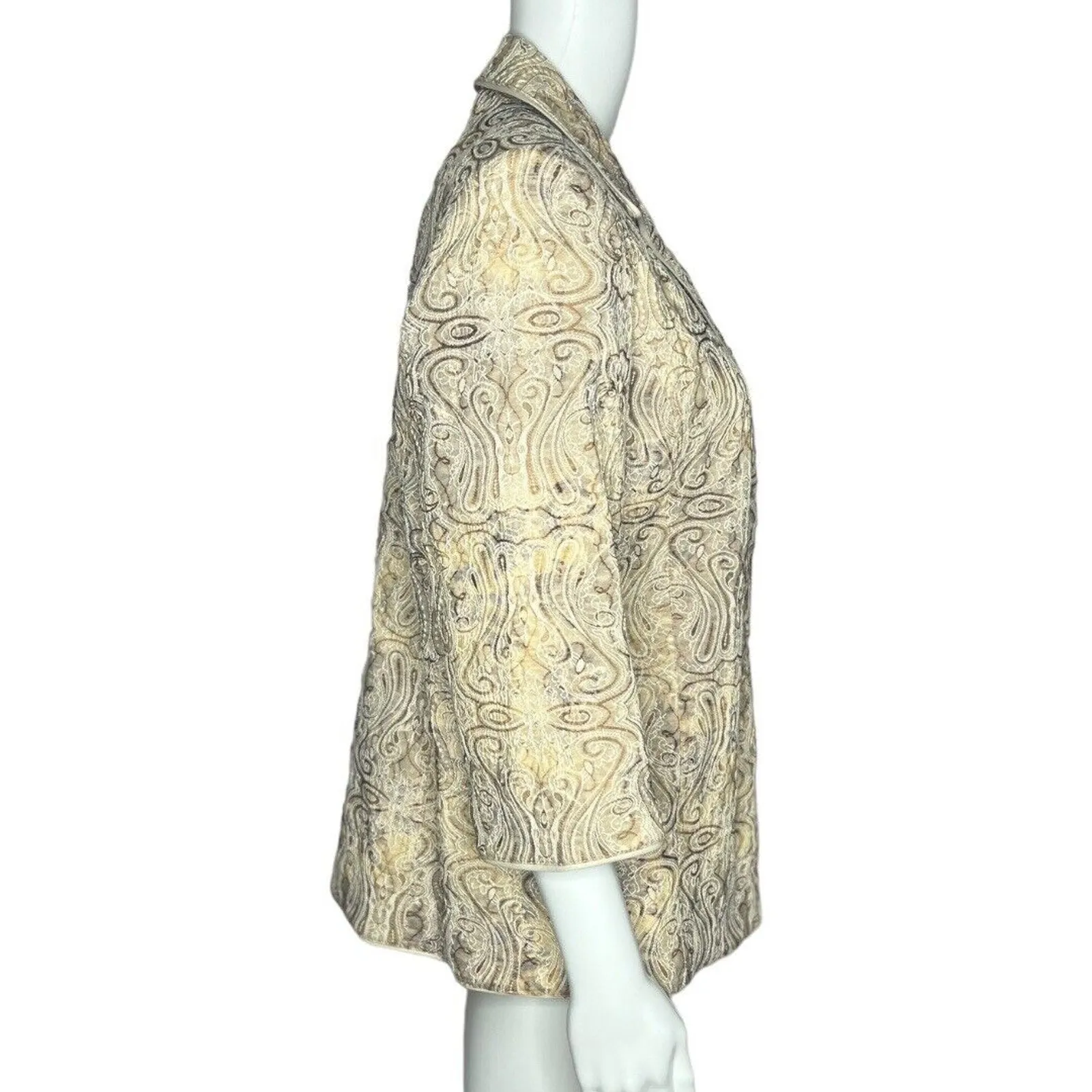 Susan Graver Blazer Womens Small Jacket Cream Paisley Embroidered Neutral Chic - Image 2