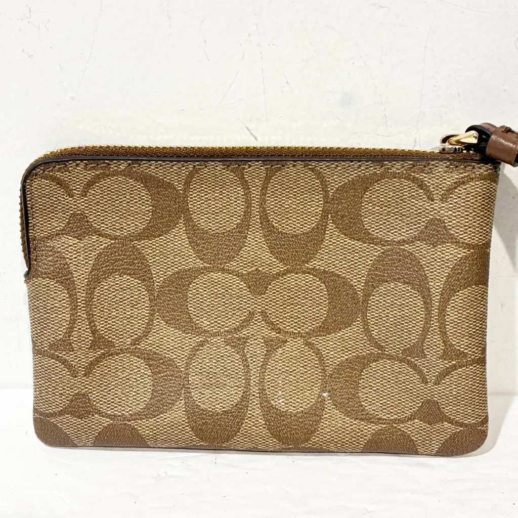 Coach Corner Zip Wristlet In Signature Canvas Gold/Khaki Saddle 2 Wallet - Image 5
