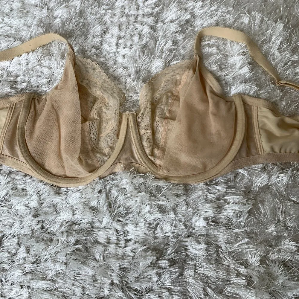 Wacoal 855264 34DDD Underwire Nude Lace Bra Sheer Unlined Lace - Image 4