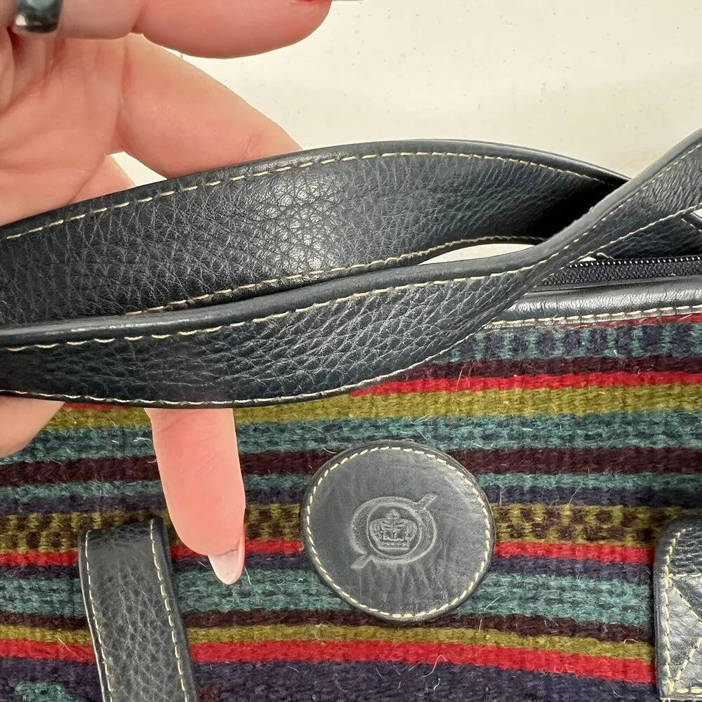 BORN Southwestern Aztec Tote Boho Wool Leather Shopper Blanket Bag Navy - Image 8