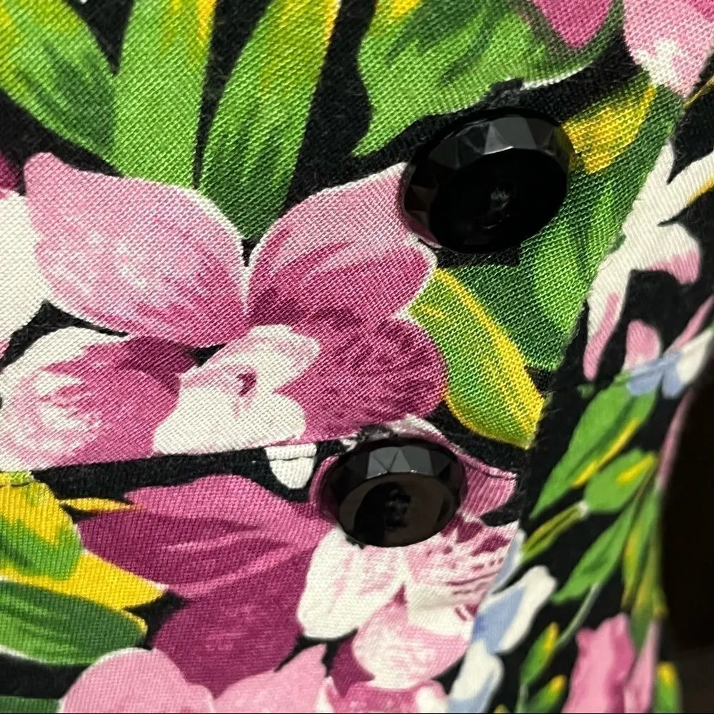 Vintage 80’s/90’s All That Jazz Black Floral Dress Fit and Flare Midi Style S Green - Image 9