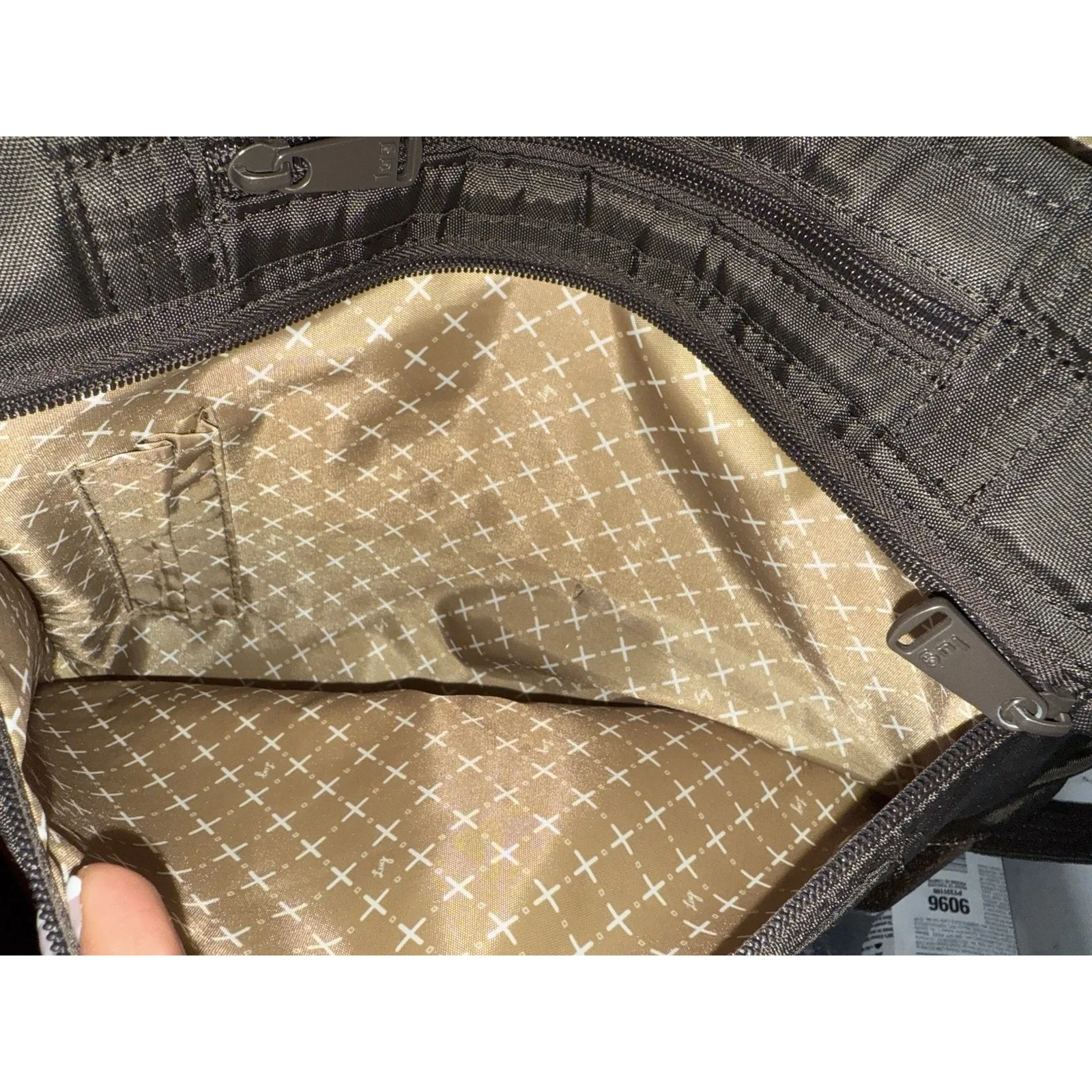 LUG Avion Brown Gold Glitter Large‎ Quilted Shoulder Tote Travel Bag NWOT - Image 8