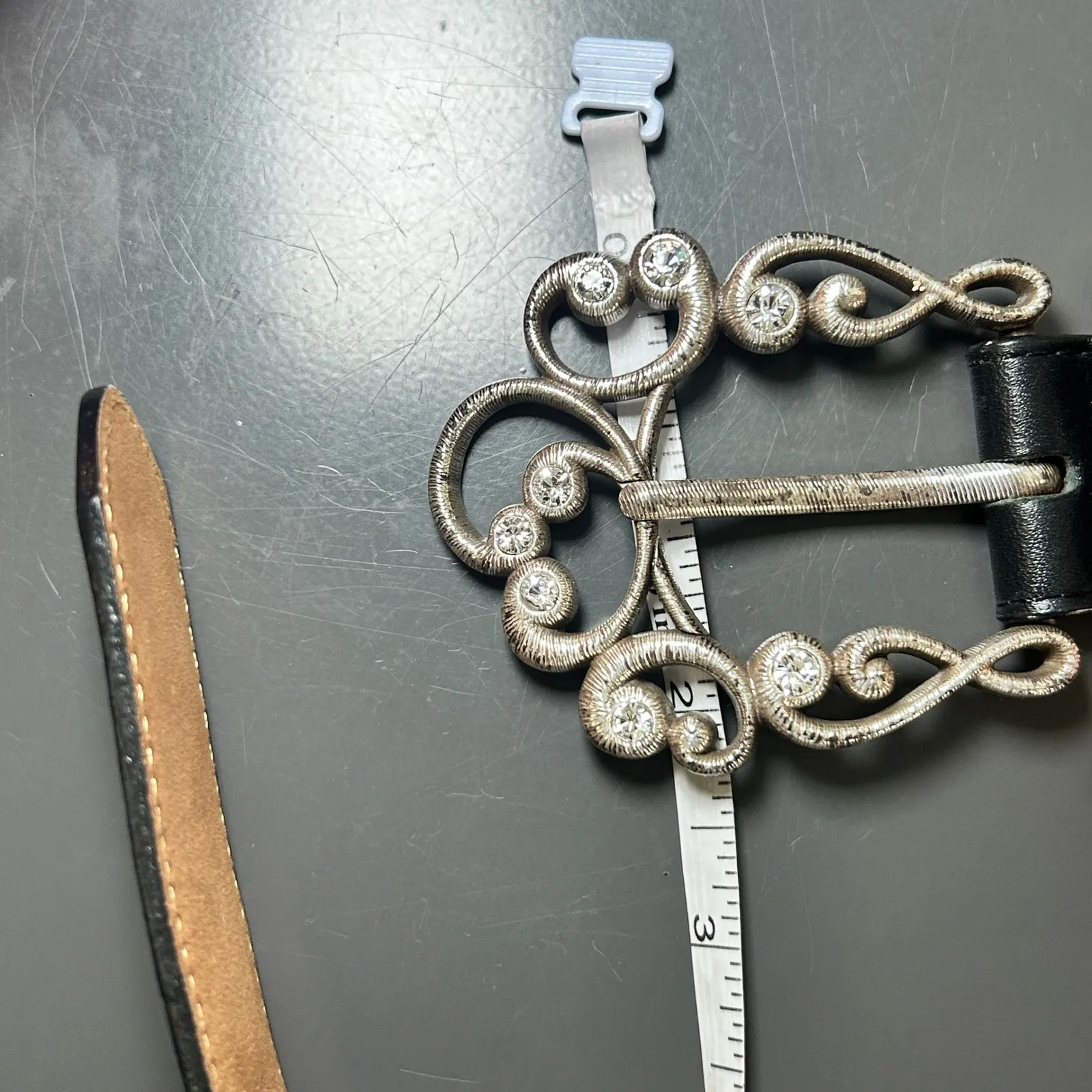 Brighton Black Leather Belt Silver Rhinestone Buckle Western Ornate‎ USA Sz 36 - Image 9