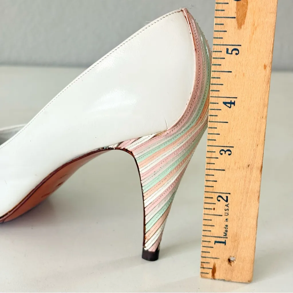 Garolini Women’s White Leather Y2K Peep Toe Pump High Heels Size 8 M Made Italy - Image 6