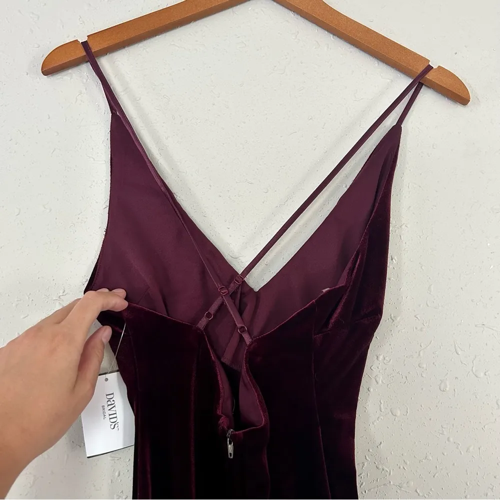NWT Teeze Me Spaghetti Strap Velvet Wine Maroon Evening Gown Wedding Prom Size 3 - Image 3