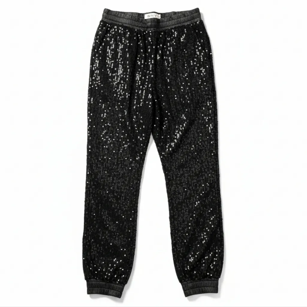 WHY Dress Black Sequin Joggers NWT New Years Eve Party Pants Small Sparkle - Image 2