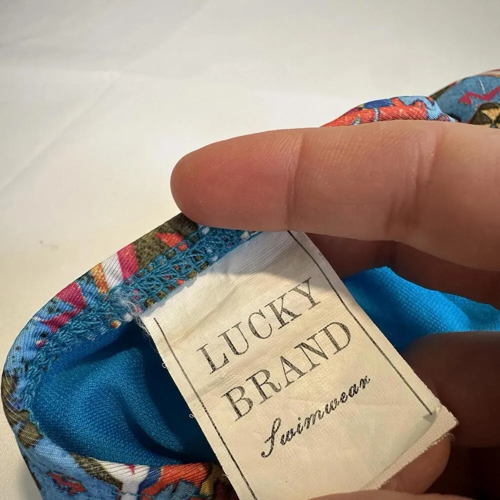 Lucky Brand Blue & Multi Color Boho Bikini Bottom Tie Sides Size S Small - Image 9