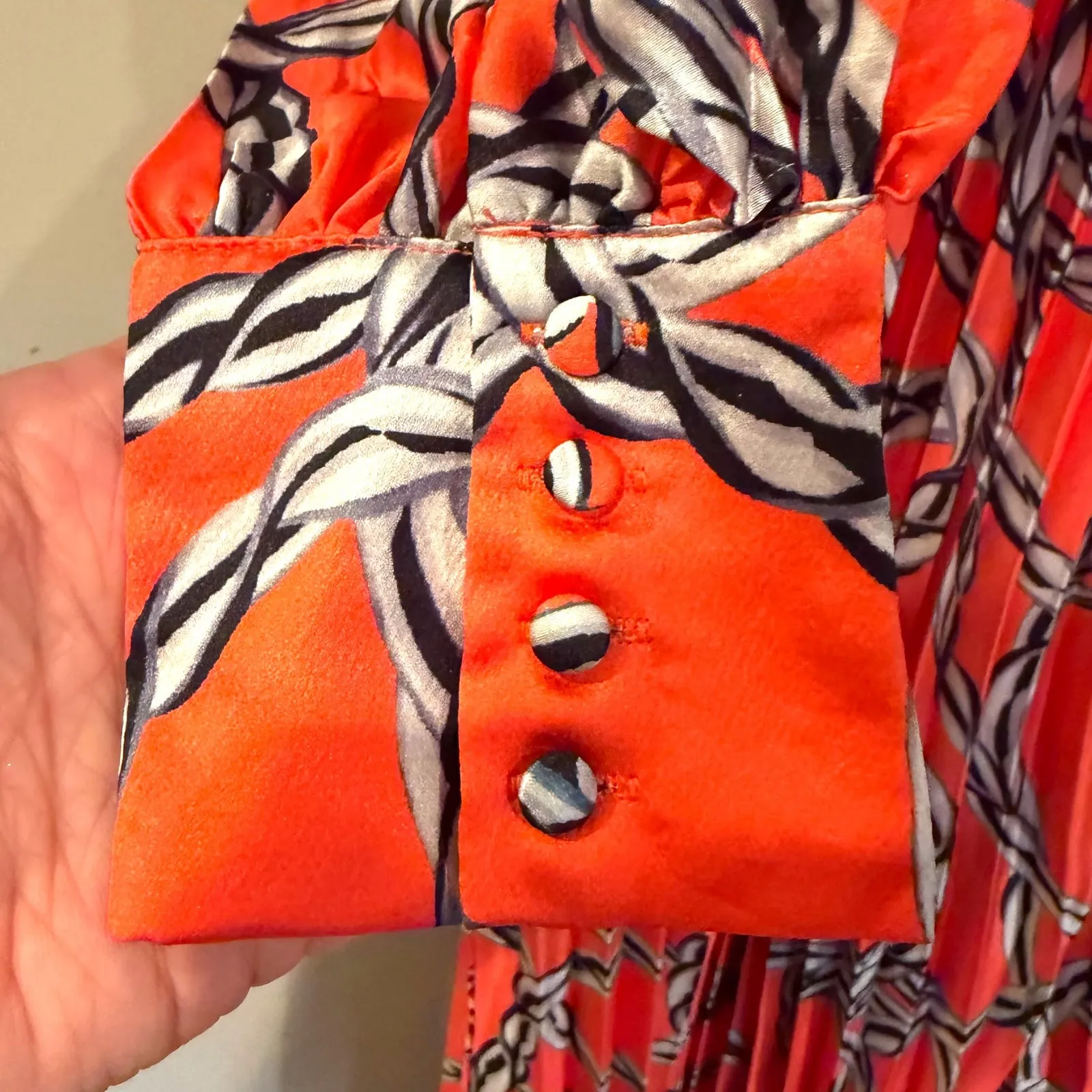 L'ATISTE Balloon Sleeve Pleated Wide Leg Jumpsuit Tie Front Women's Large Orange - Image 10