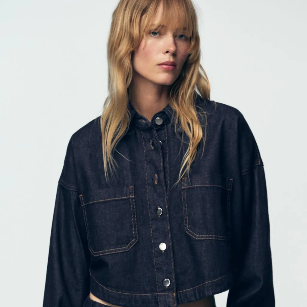 Zara Short Denim Shirt- S - Image 3