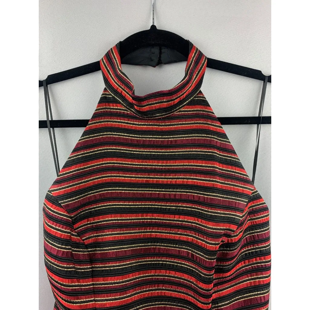 Women's Caché Red Striped Halter Top Size 10 Gold - Image 2