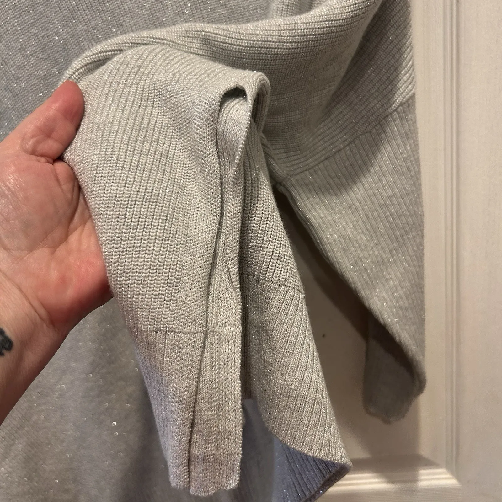 Tommy Bahama Bonita Sweater Women L/XL Pearl Gray Shimmer Poncho 1/4 Zip Coastal - Image 7