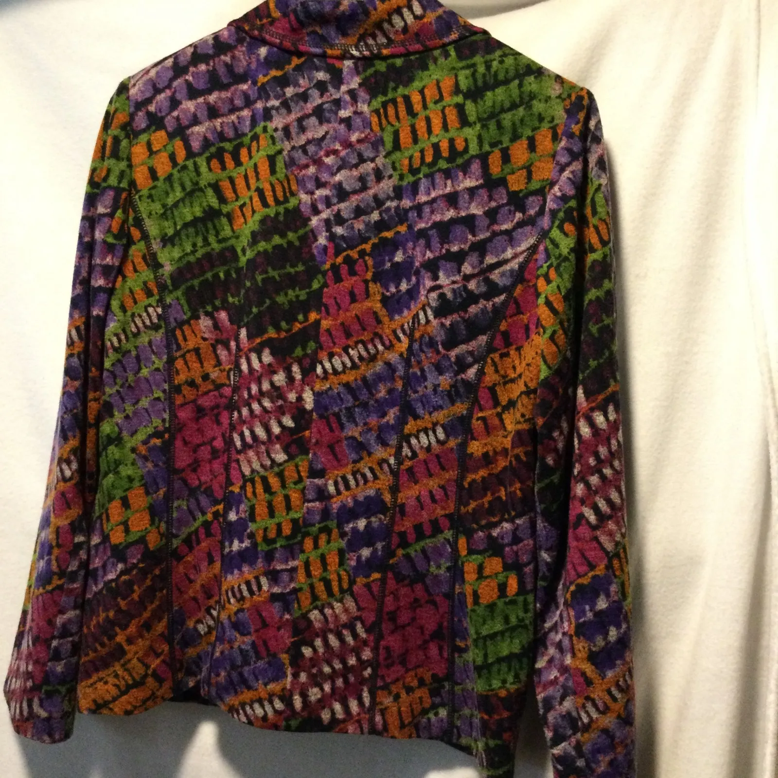 JOHANUK Women's MultiColor Abstract Print Blazer Jacket Single Button Pockets‎ L Purple Size M - Image 4