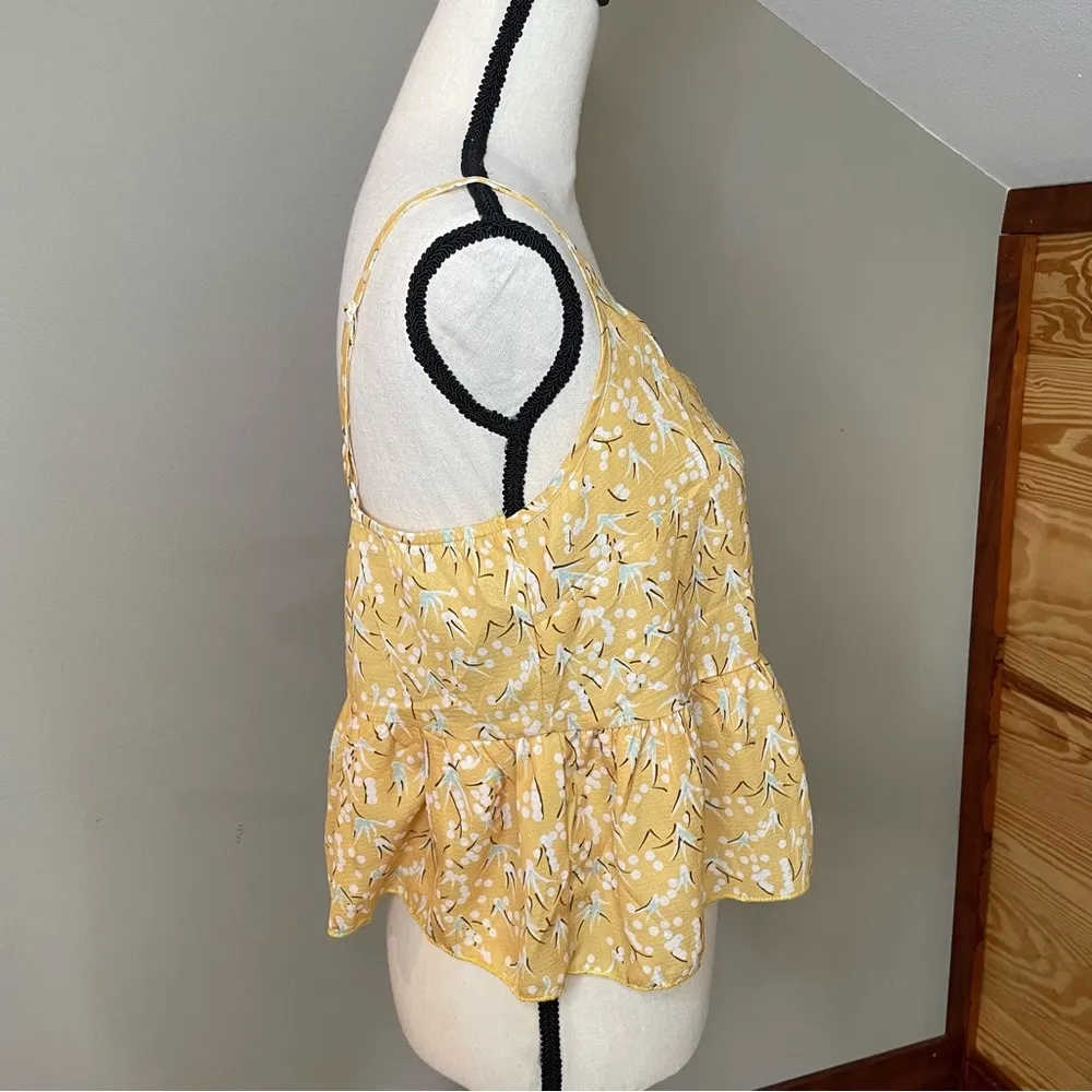 Zaful Yellow Floral Spaghetti Strap Ruffle Peplum Crop Top - Image 9