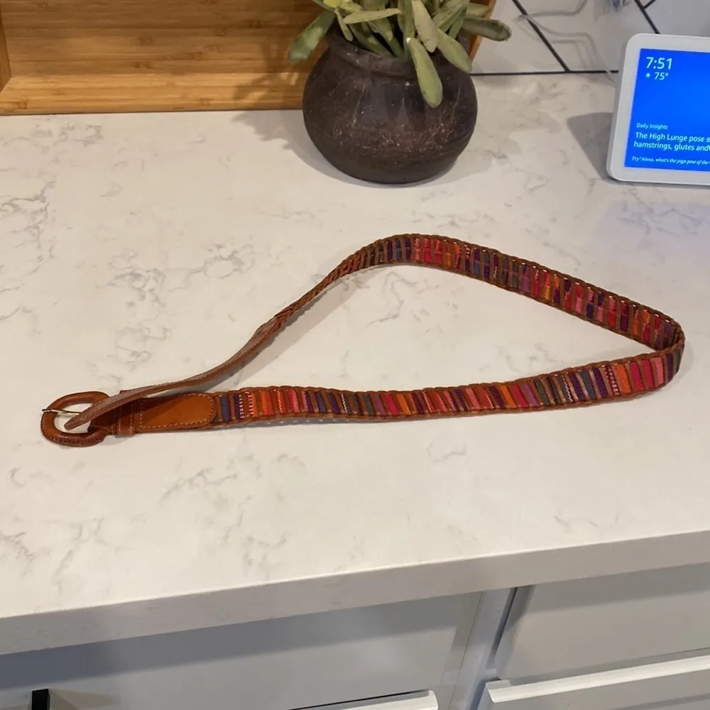 Genuine leather colorful sarape belt sz Xl bohemian festival - Image 7