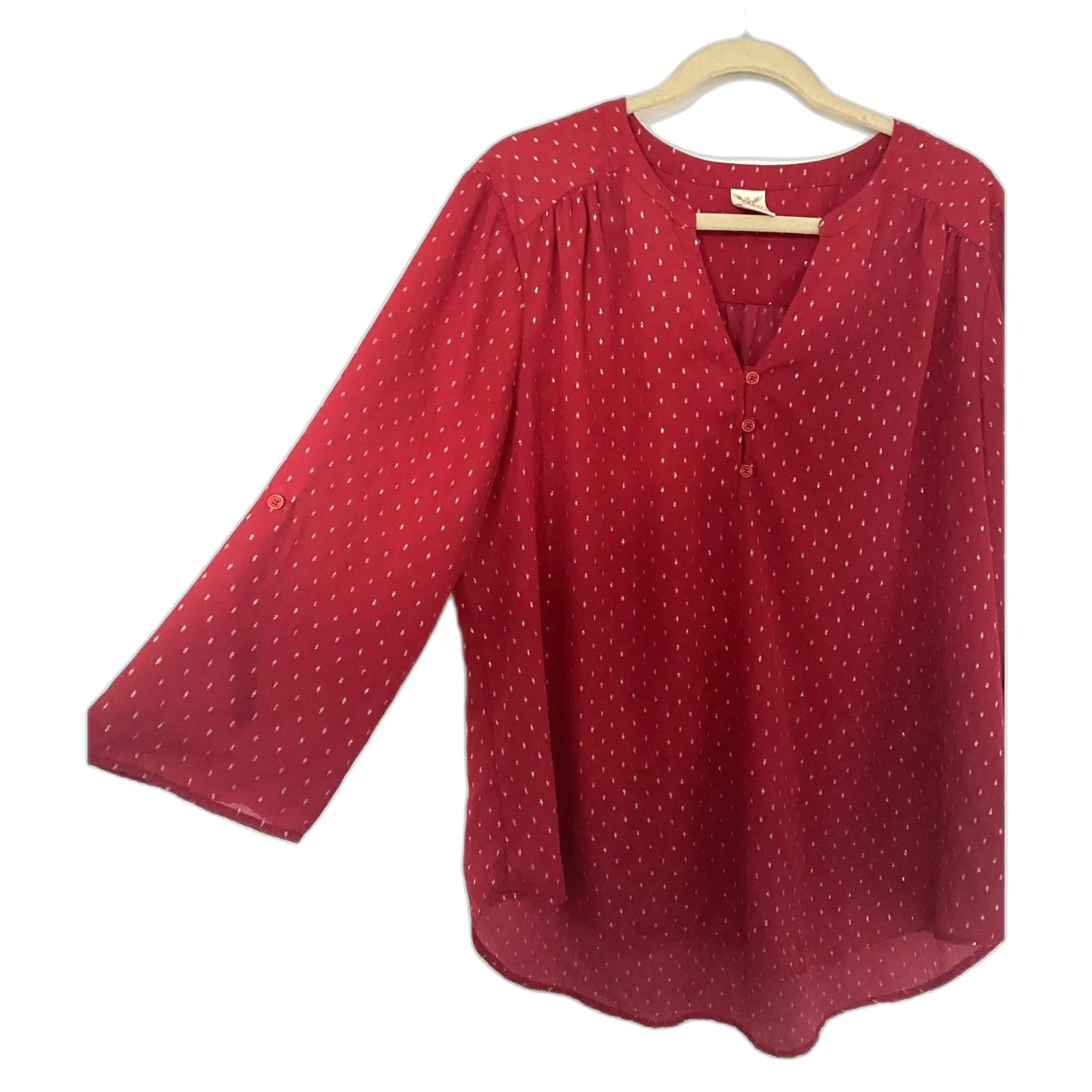 Faded Glory Red Silver Details Long Sleeve V-Neck Buttons Tunic Top Sz XXL (20) - Image 3