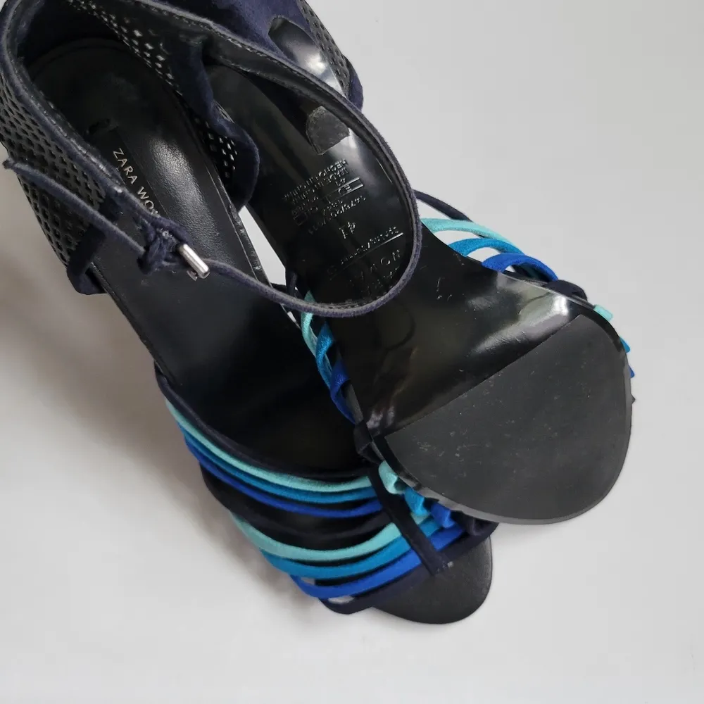Zara tonal blue strappy stiletto ankle strap stiletto sandals size 41 - Image 7